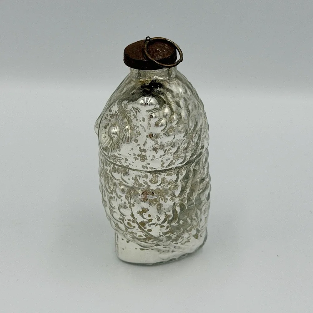 Silver Mercury Glass Style Owl Christmas Ornament 4